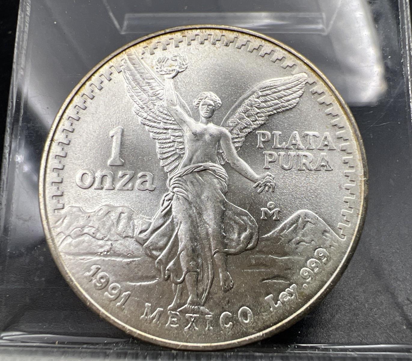 1991 Mo Mexico 1 oz Silver Libertad .999 Plata Pura Coin Gem BU UNC SK#A