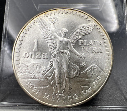1991 Mo Mexico 1 oz Silver Libertad .999 Plata Pura Coin Gem BU UNC SK#A