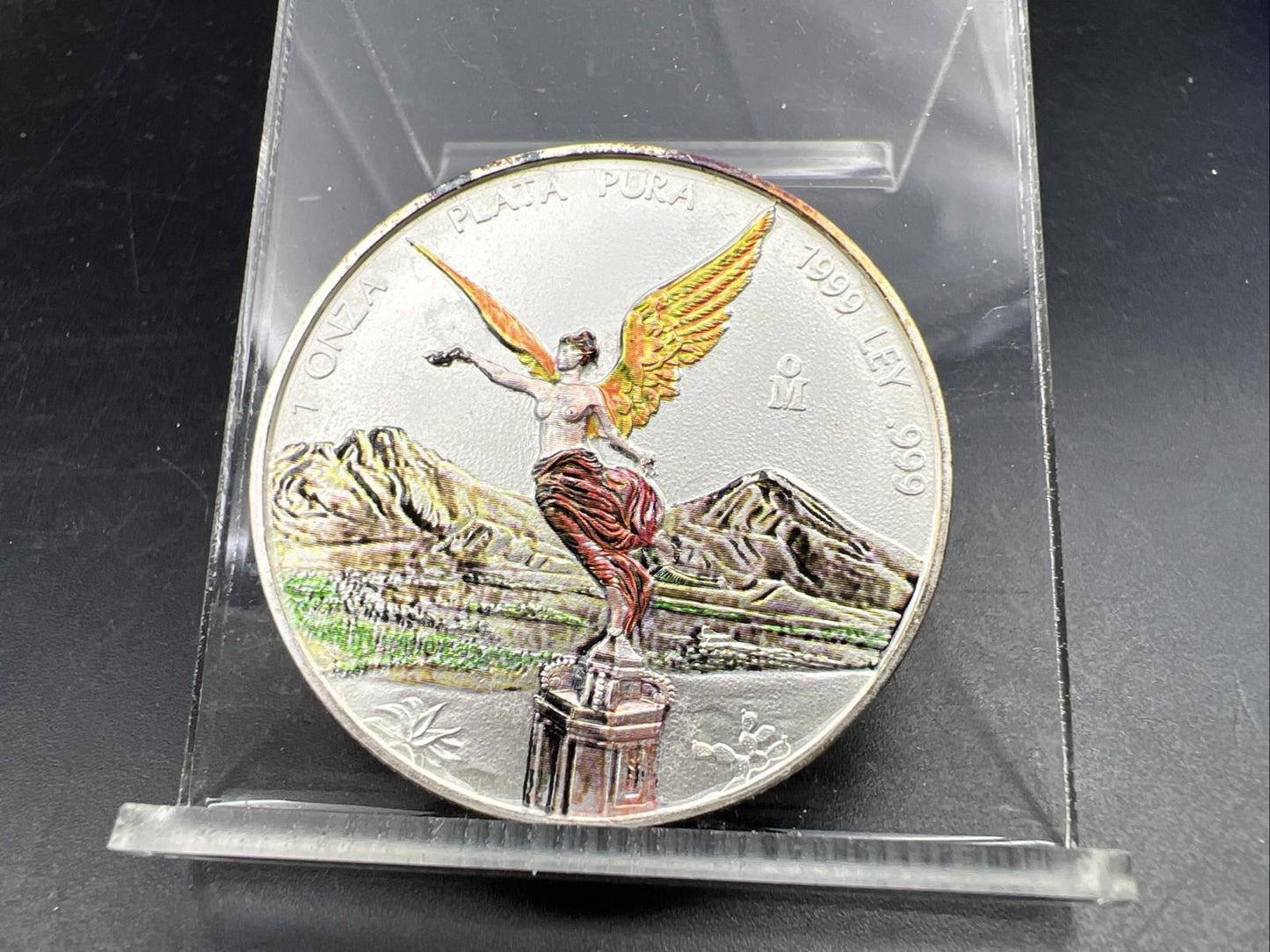 1999 Mo Mexico 1 Oz Silver Libertad Coin CH / Gem Unc Colorized Some Toning Key