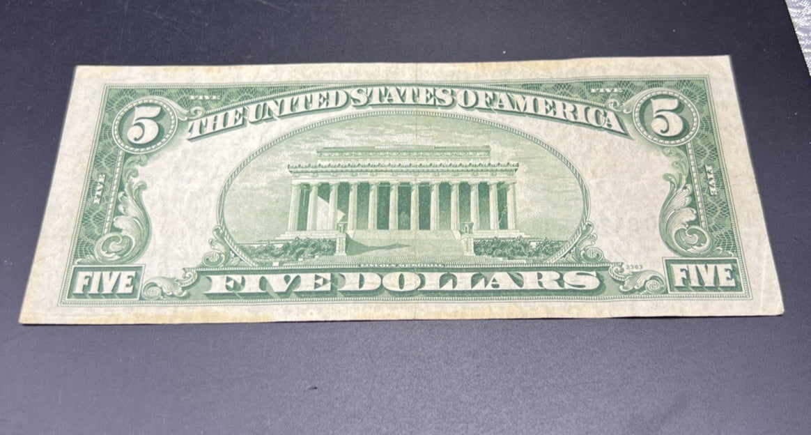 1953 $5 United States Silver Certificate Blue Seal Note VF Very Fine #847