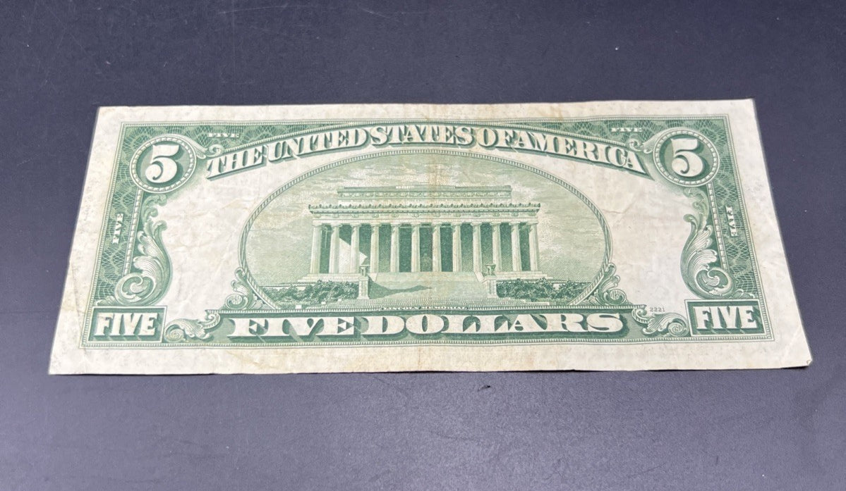 1953 $5 United States Silver Certificate Blue Seal Note CH Fine / VF #987