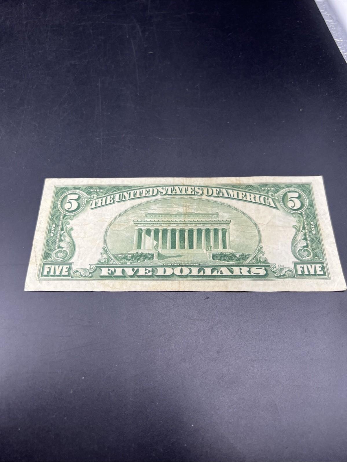 1953 $5 United States Silver Certificate Blue Seal Note CH Fine / VF #987