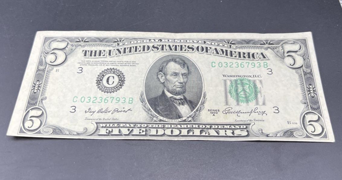 1950 A $5 FRN Federal Reserve Note VF Very Fine Circ #739