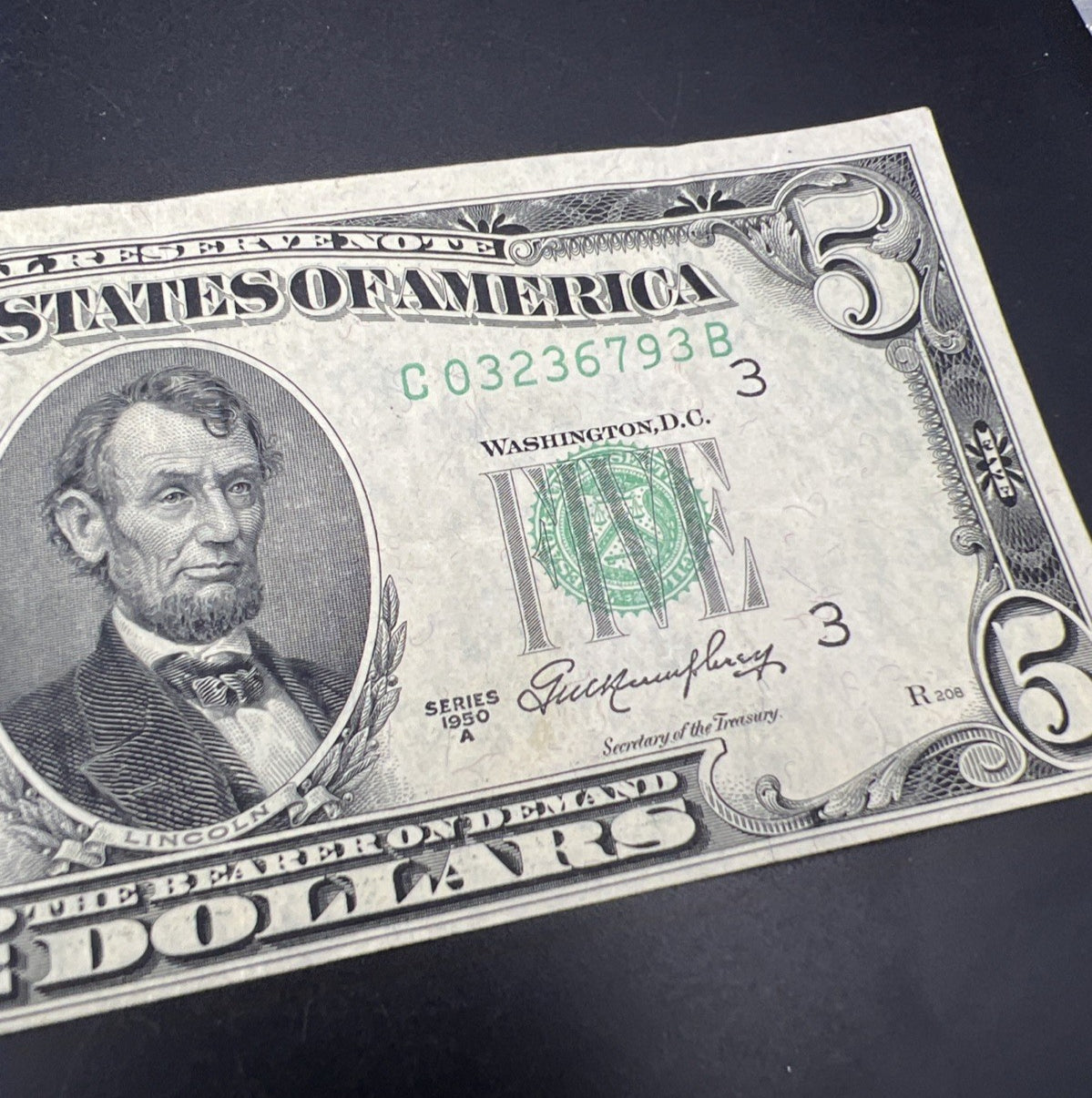 1950 A $5 FRN Federal Reserve Note VF Very Fine Circ #739