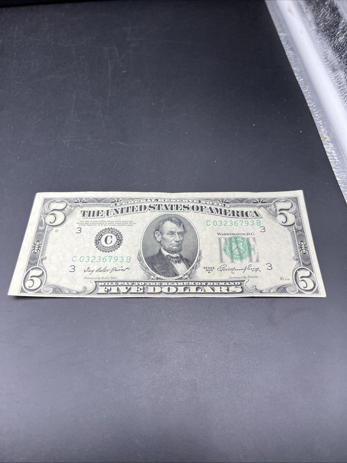 1950 A $5 FRN Federal Reserve Note VF Very Fine Circ #739