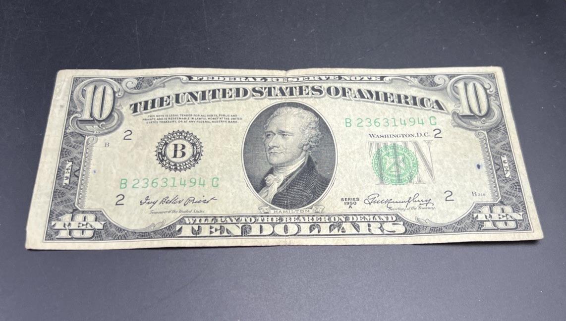 1950 A $10 FRN Federal Reserve Note VG Very Good / Fine Circ Green Seal #494