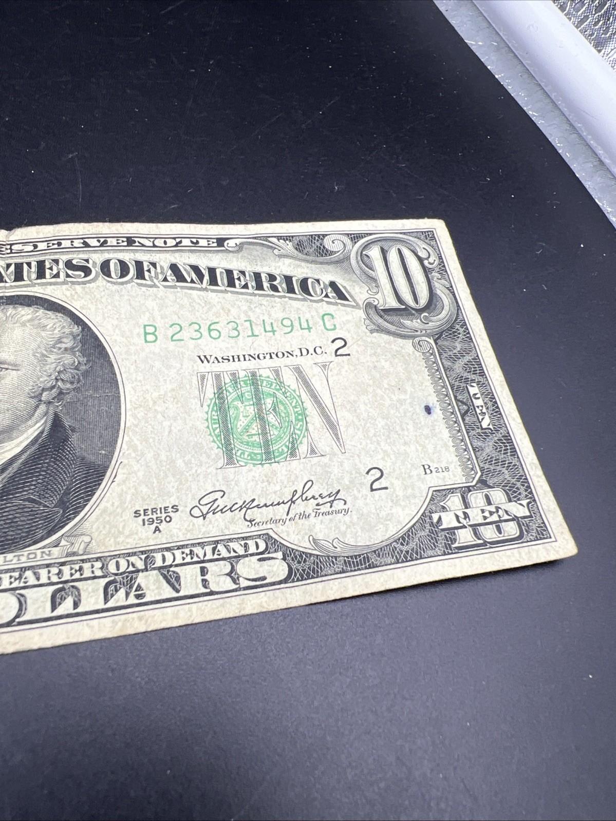 1950 A $10 FRN Federal Reserve Note VG Very Good / Fine Circ Green Seal #494