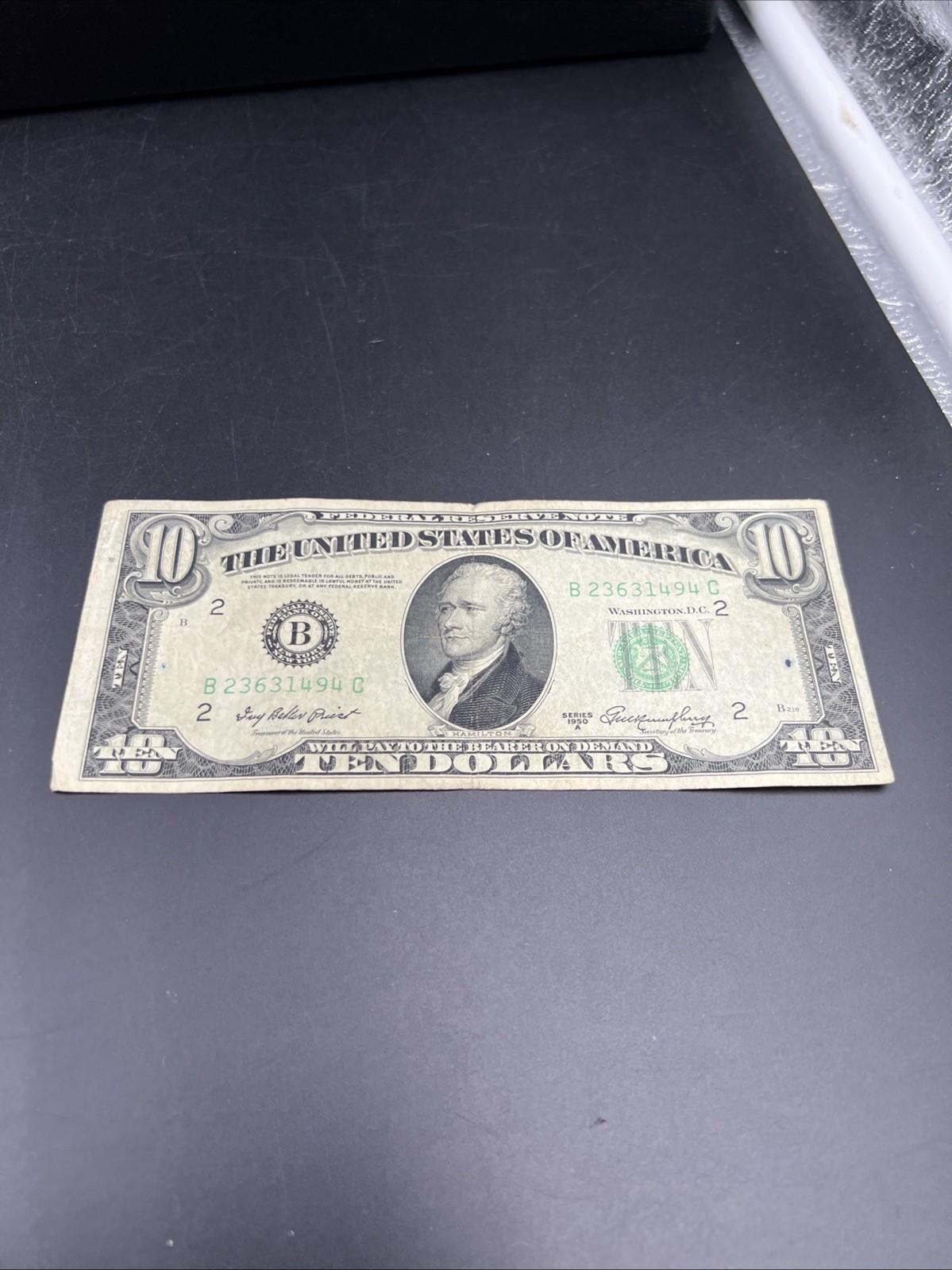 1950 A $10 FRN Federal Reserve Note VG Very Good / Fine Circ Green Seal #494