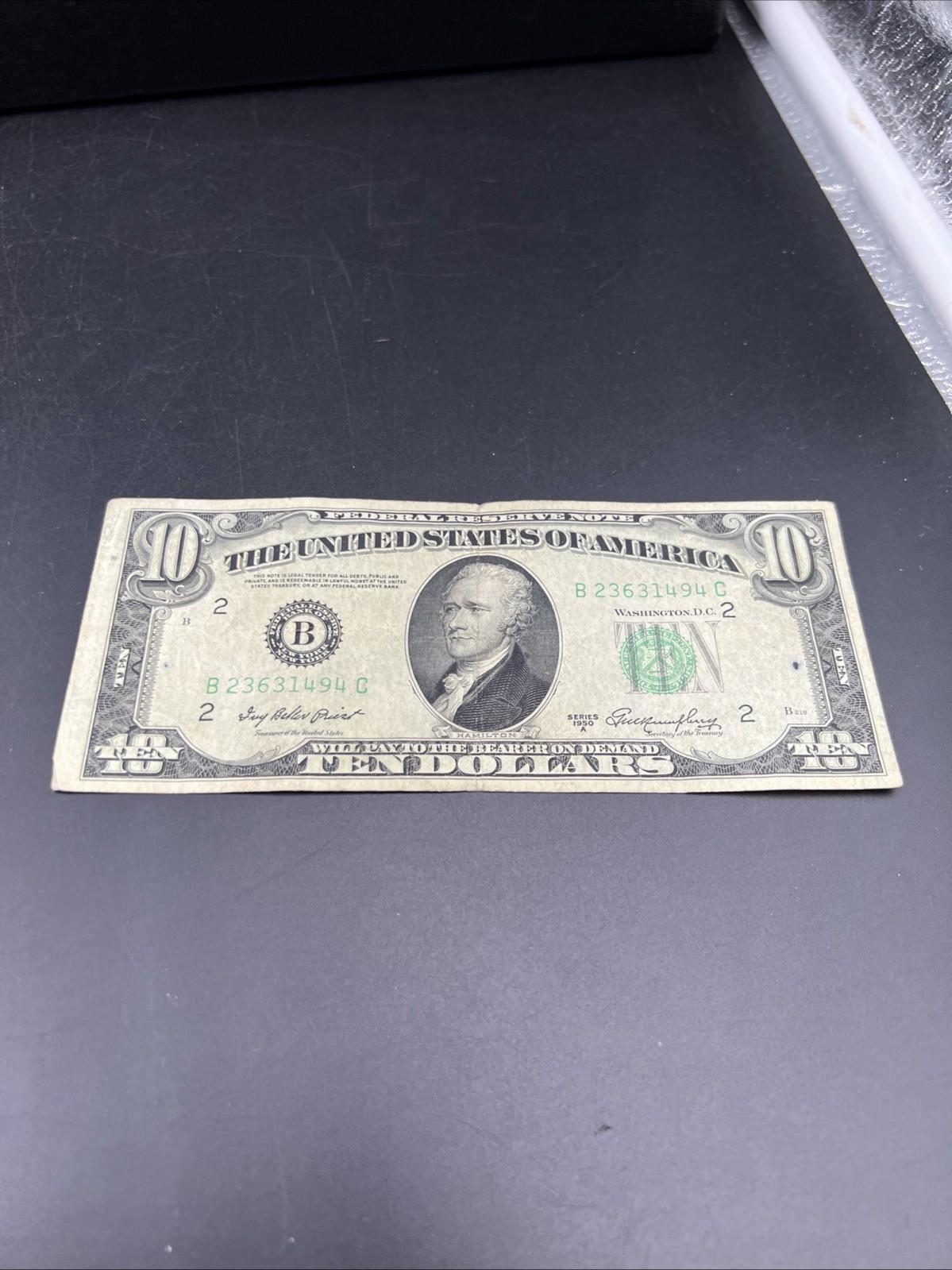 1950 A $10 FRN Federal Reserve Note VG Very Good / Fine Circ Green Seal #494