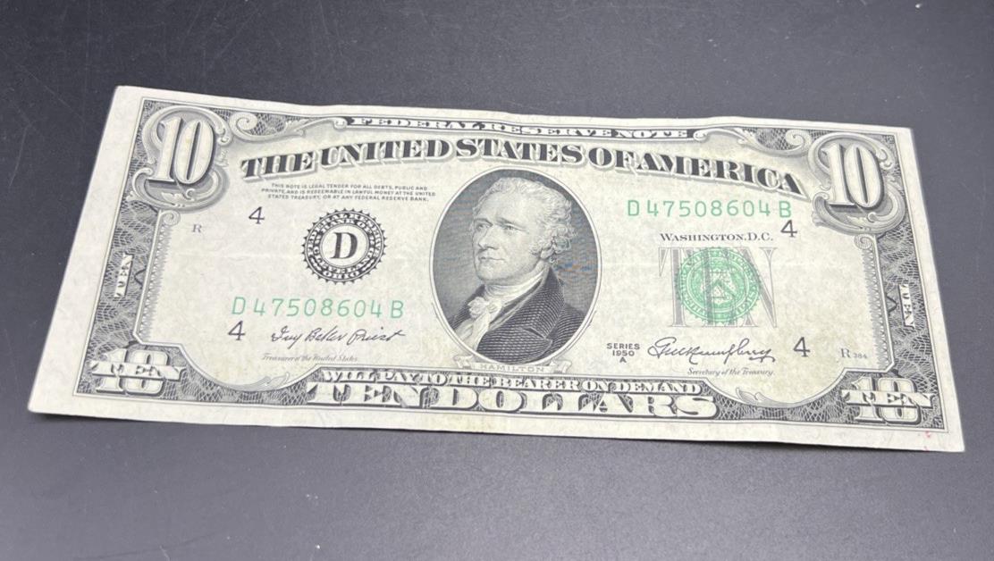 1950 A $10 FRN Federal Reserve Note VG / Fine Green Seal #604