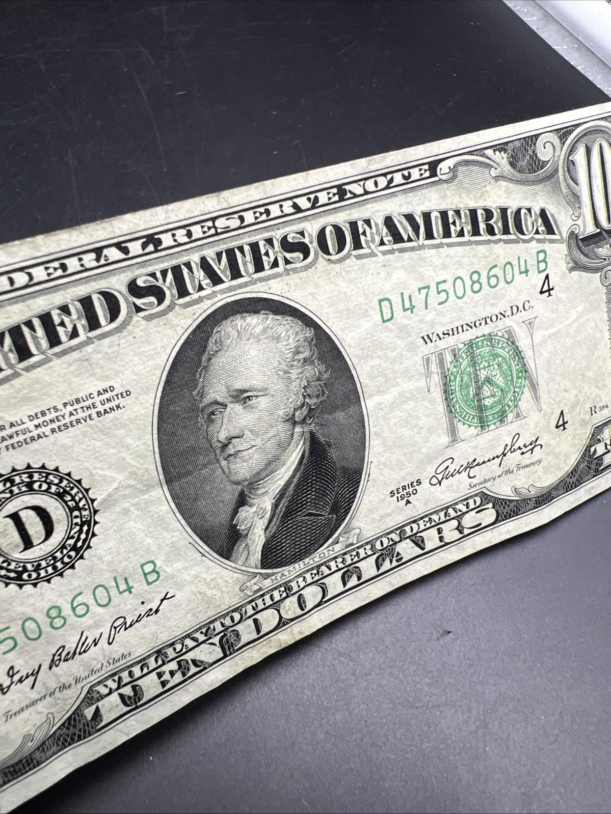 1950 A $10 FRN Federal Reserve Note VG / Fine Green Seal #604