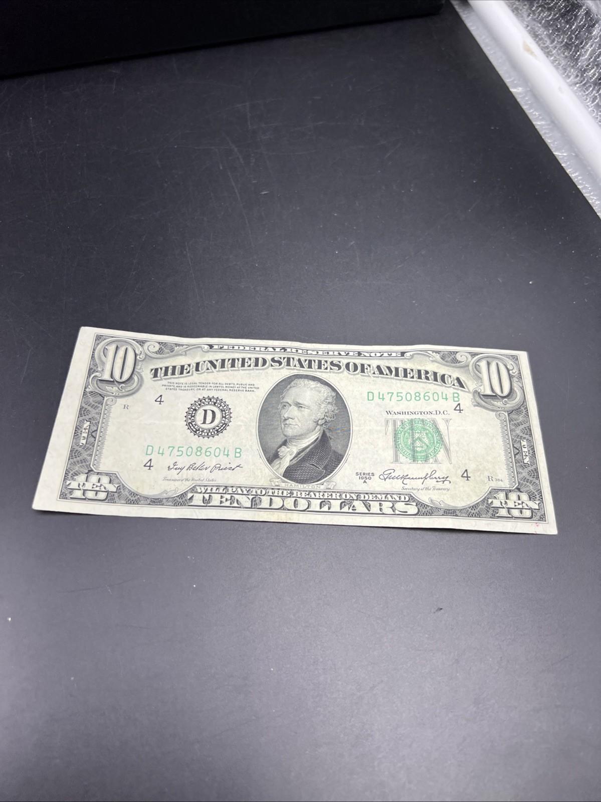 1950 A $10 FRN Federal Reserve Note VG / Fine Green Seal #604