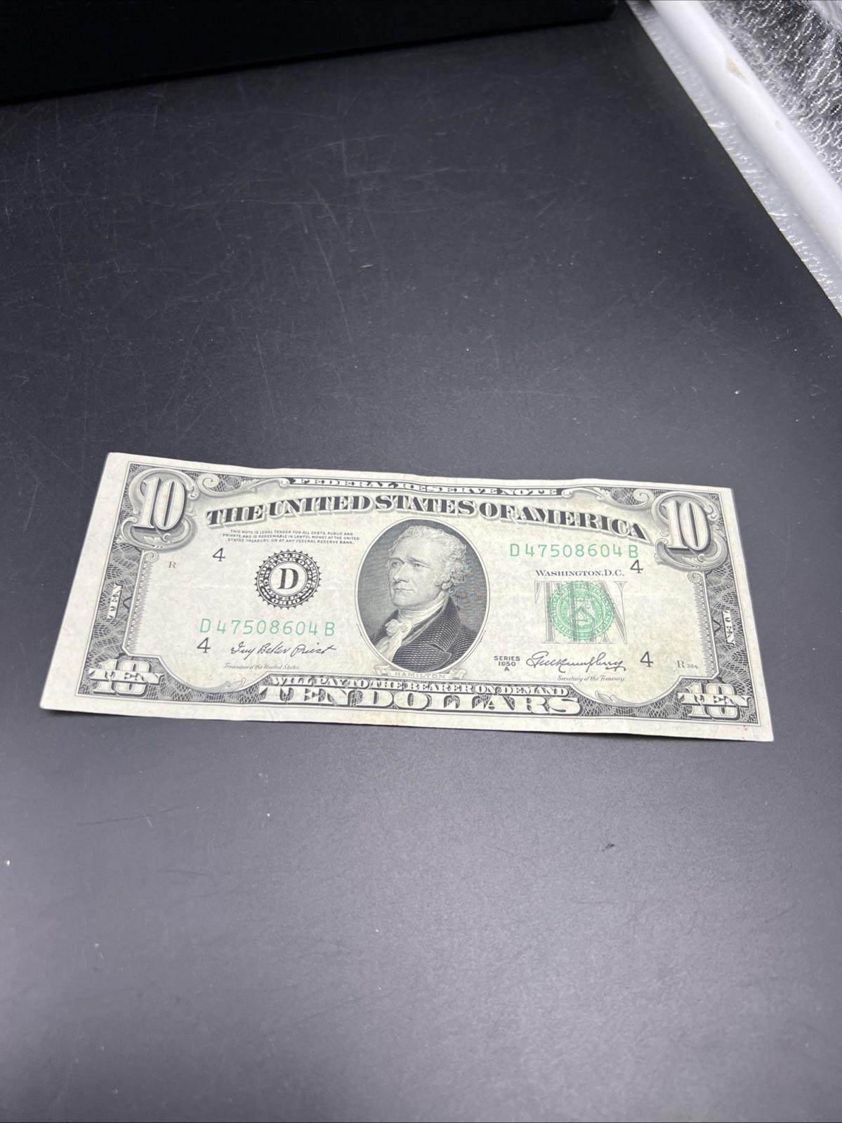 1950 A $10 FRN Federal Reserve Note VG / Fine Green Seal #604