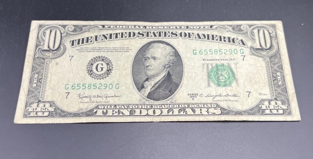 1950 D $10 FRN Federal Reserve Note VG / Fine Green Seal #290
