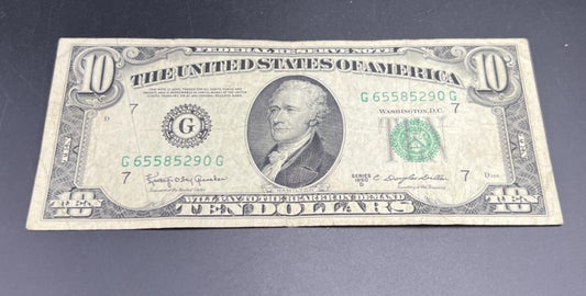 1950 D $10 FRN Federal Reserve Note VG / Fine Green Seal #290