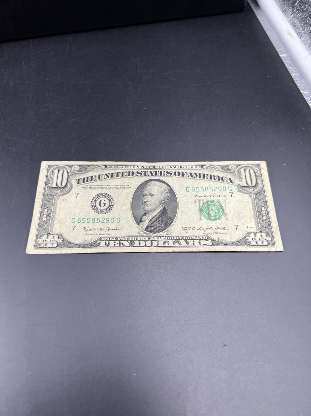 1950 D $10 FRN Federal Reserve Note VG / Fine Green Seal #290