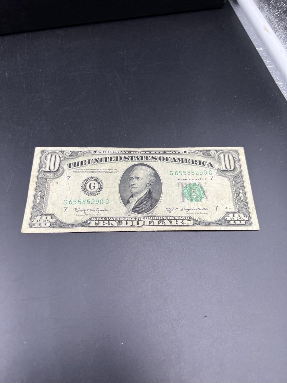 1950 D $10 FRN Federal Reserve Note VG / Fine Green Seal #290