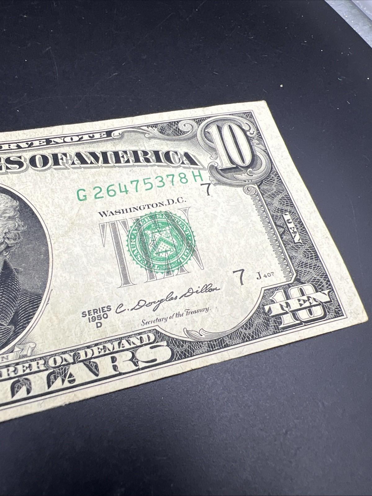 1950 D $10 FRN Federal Reserve Note VG / Fine Green Seal #378