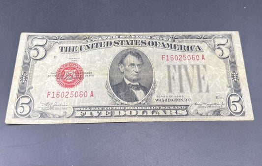 1928 C $5 USN United States Note Red Seal CH VG / Fine Circ #060