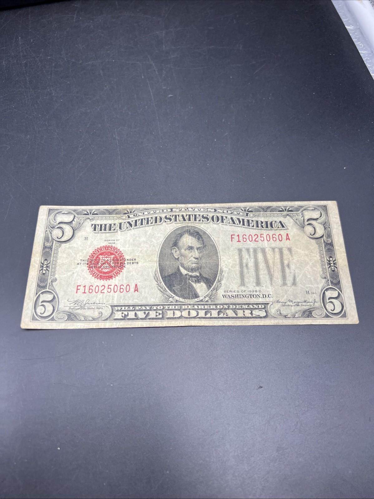 1928 C $5 USN United States Note Red Seal CH VG / Fine Circ #060