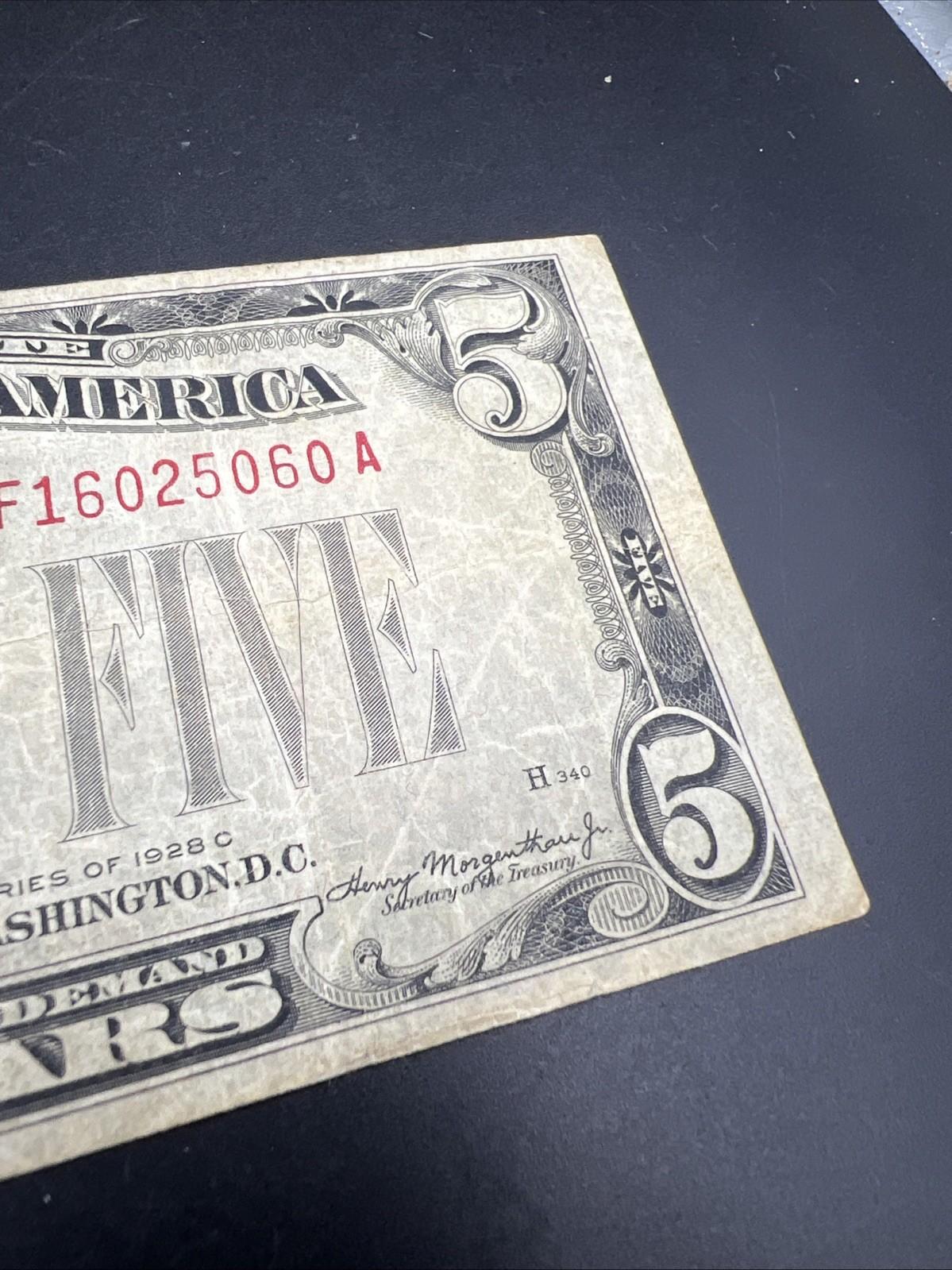 1928 C $5 USN United States Note Red Seal CH VG / Fine Circ #060