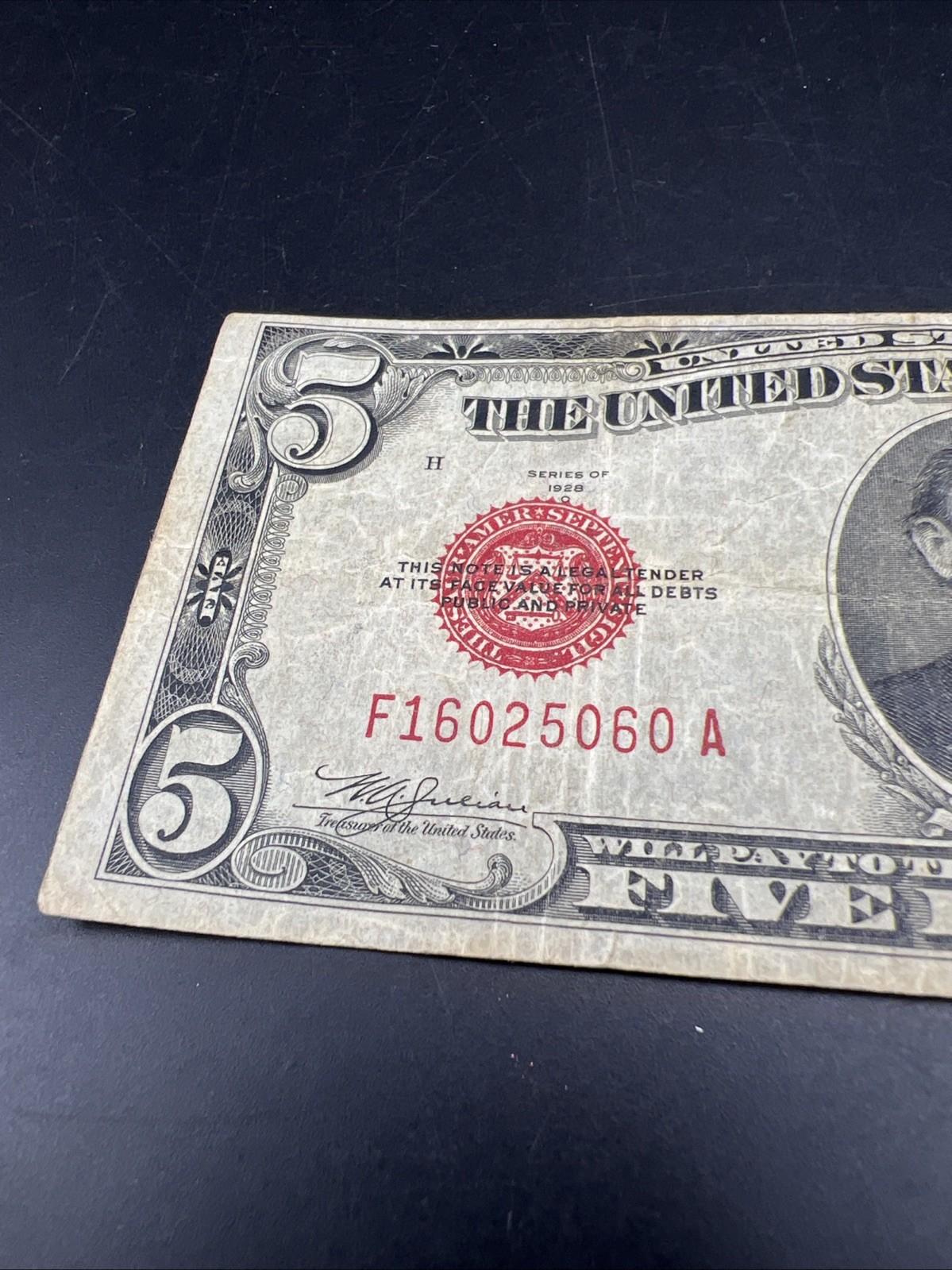 1928 C $5 USN United States Note Red Seal CH VG / Fine Circ #060