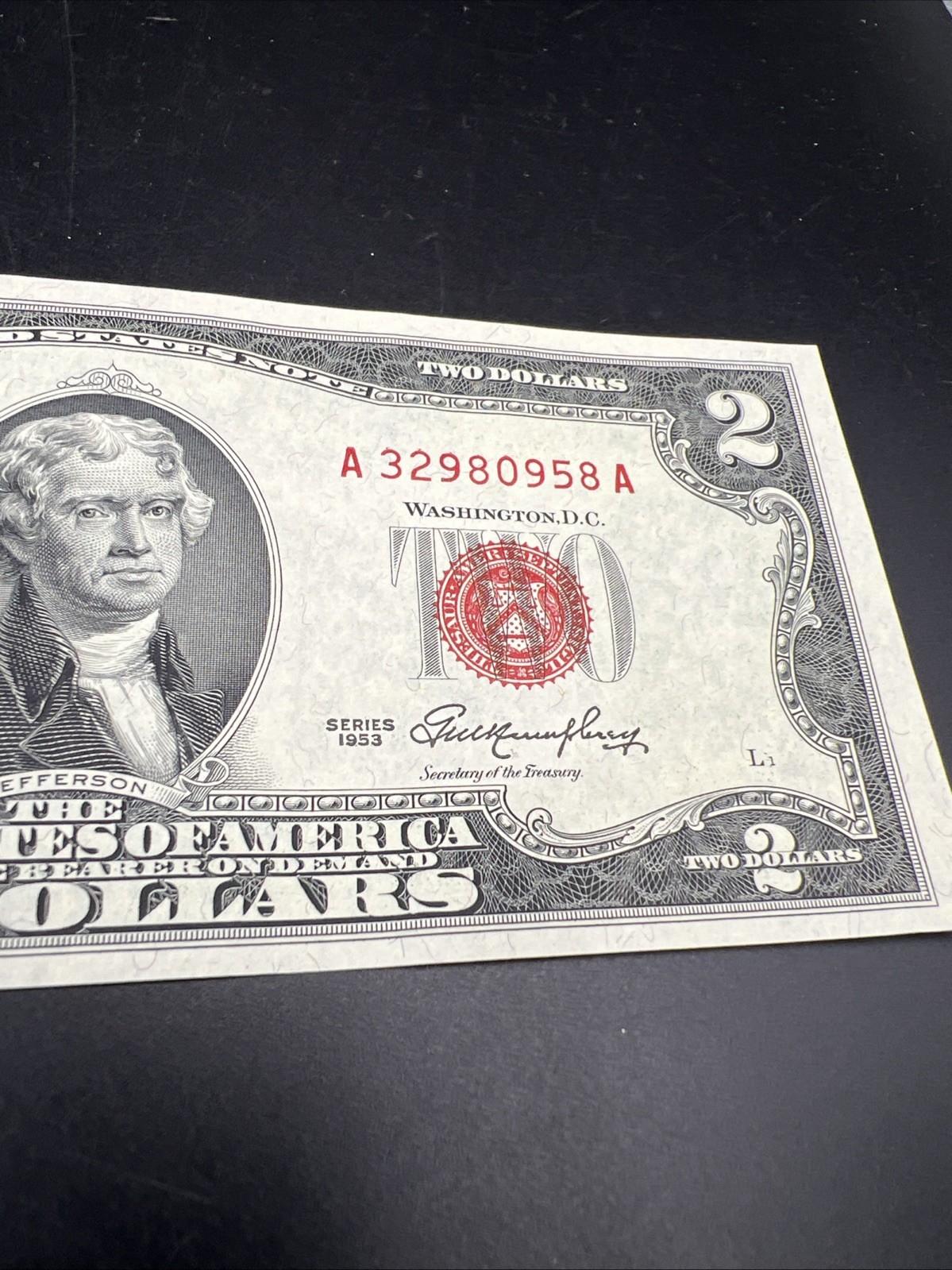 1953 $2 USN United States Note Red Seal UNC Uncirculated #958