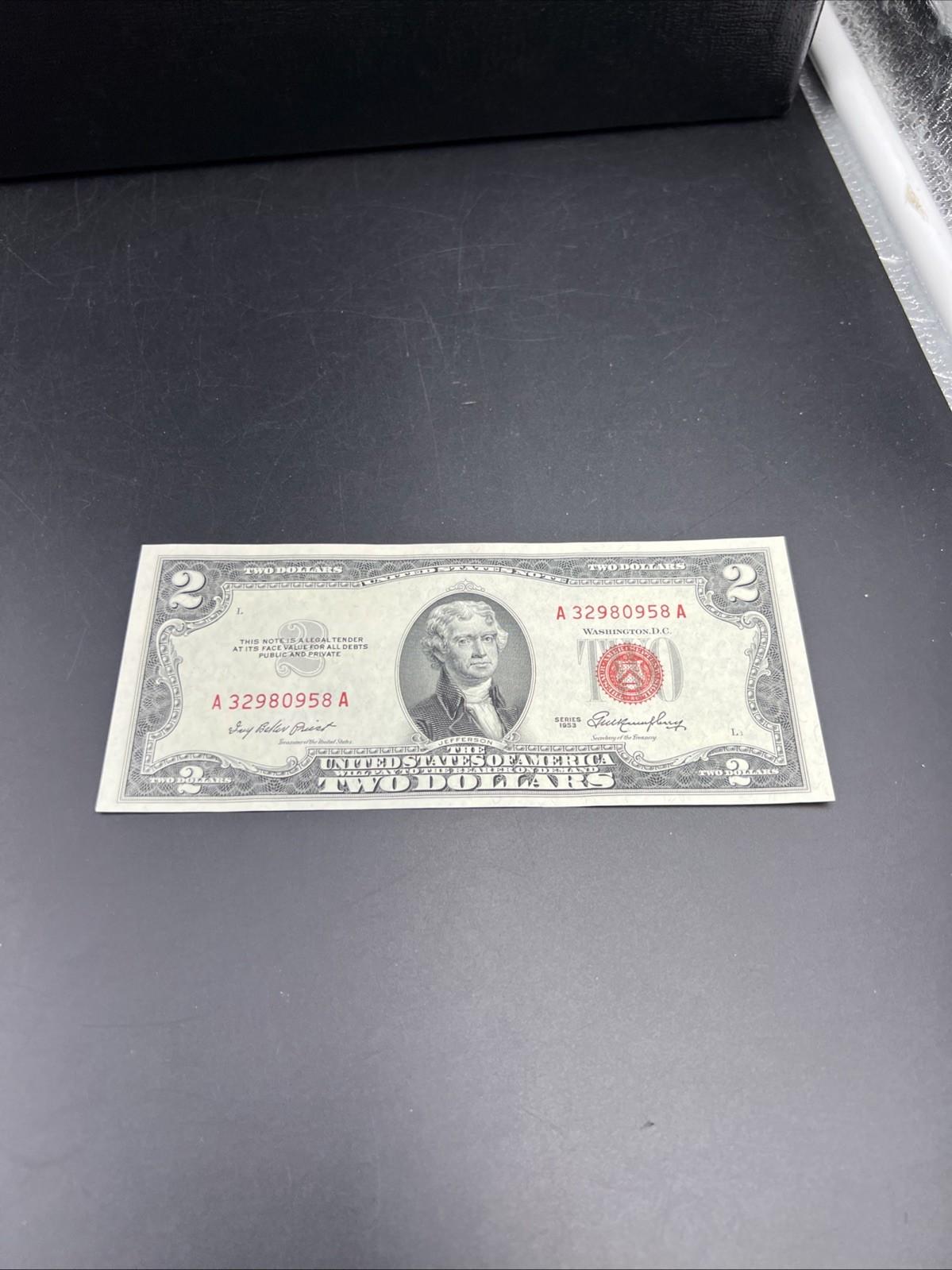 1953 $2 USN United States Note Red Seal UNC Uncirculated #958