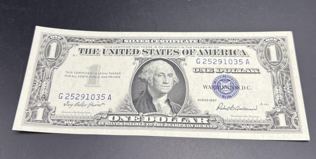 1957 $1 One Dollar Silver Certificate Blue Seal CH UNC #035