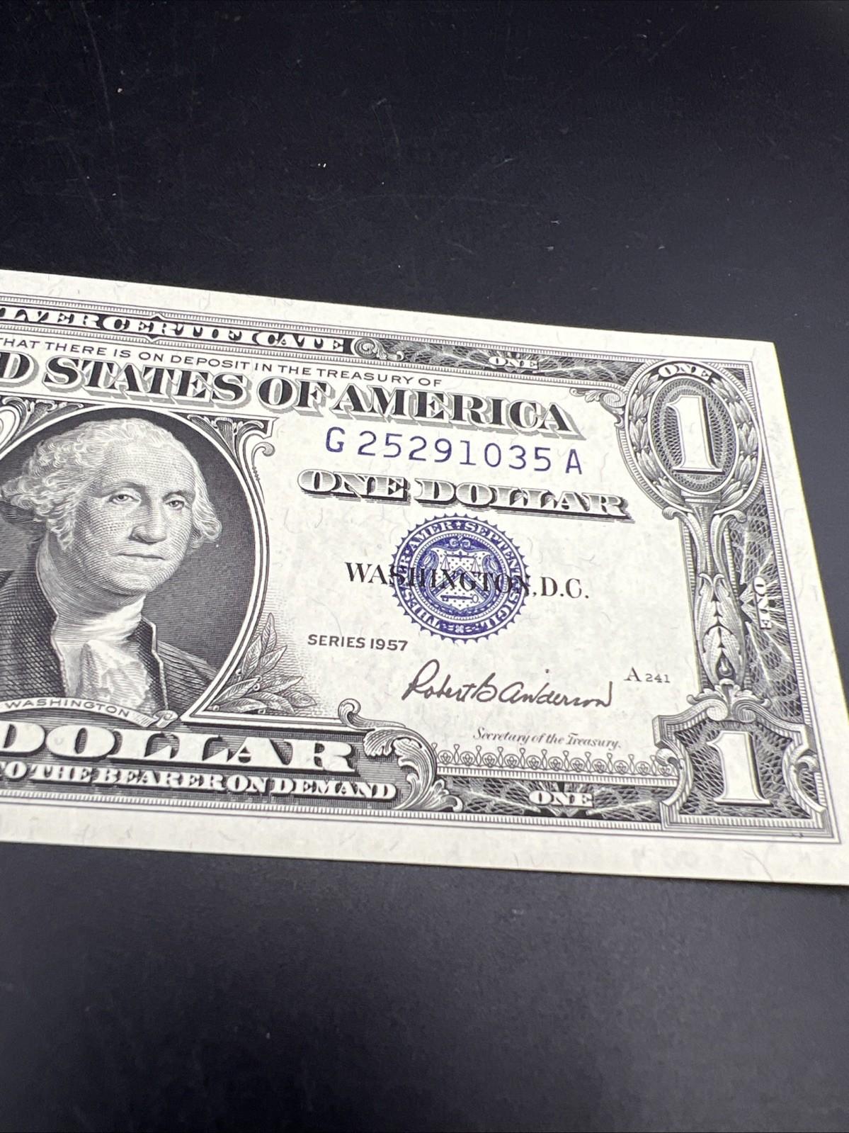 1957 $1 One Dollar Silver Certificate Blue Seal CH UNC #035