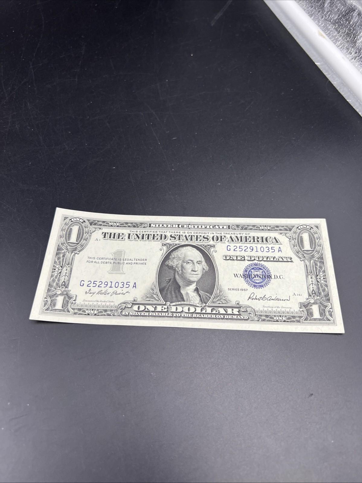 1957 $1 One Dollar Silver Certificate Blue Seal CH UNC #035