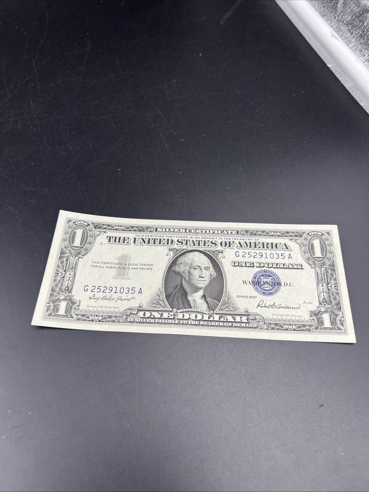 1957 $1 One Dollar Silver Certificate Blue Seal CH UNC #035