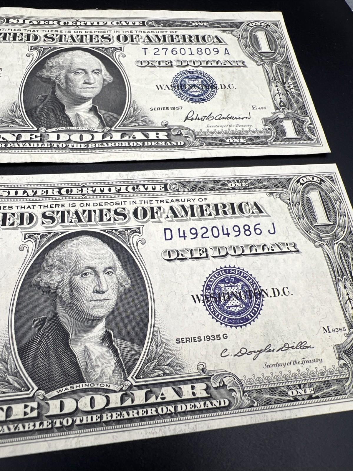 2 Note Silver Certificate Blue Seal Bills Set 1957 VF 1935 XF