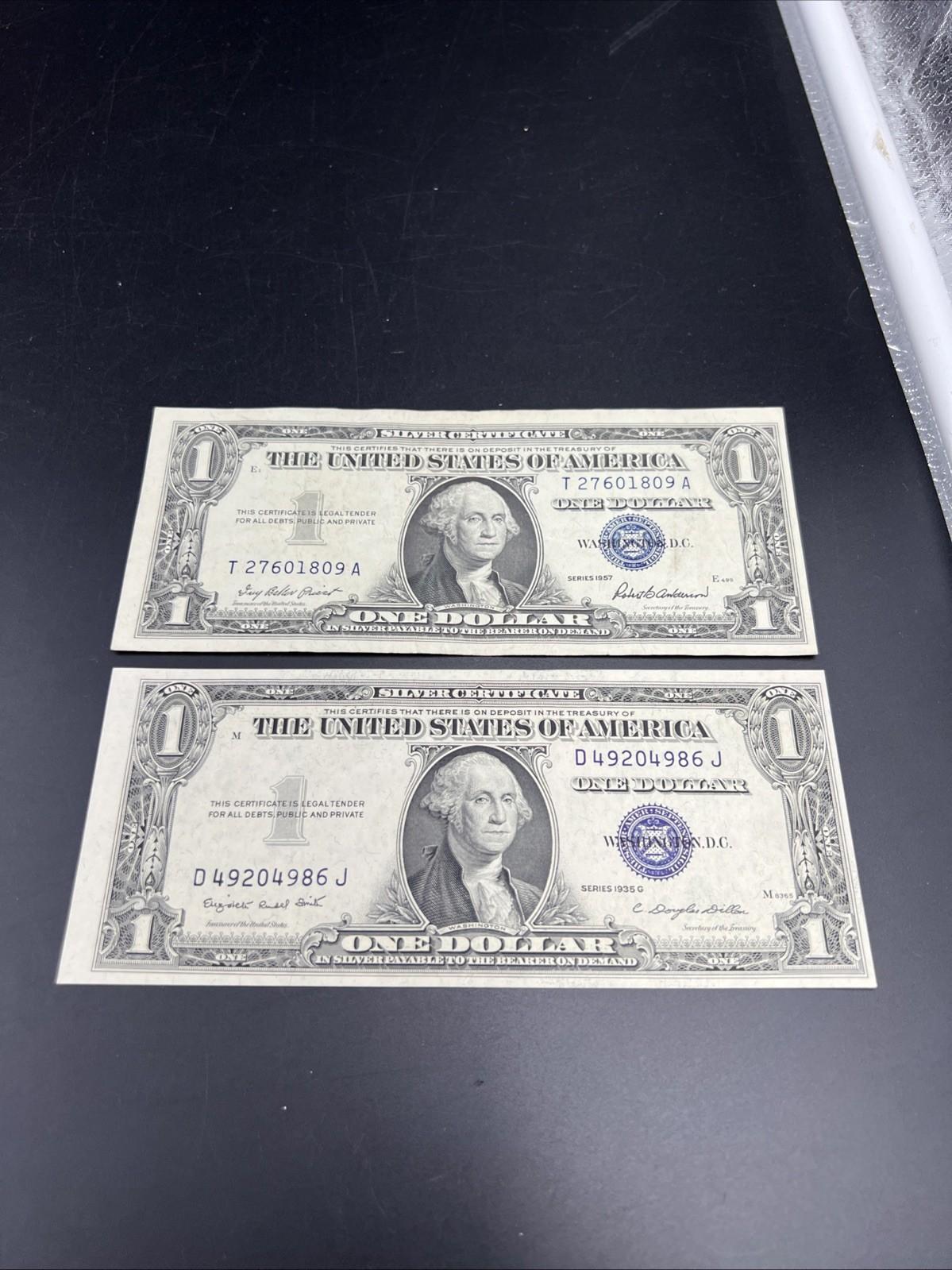 2 Note Silver Certificate Blue Seal Bills Set 1957 VF 1935 XF