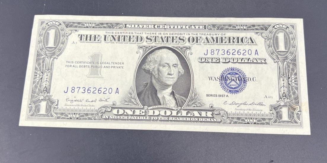 1957 $1 One Dollar Silver Certificate Blue Seal CH AU / CU UNC #620