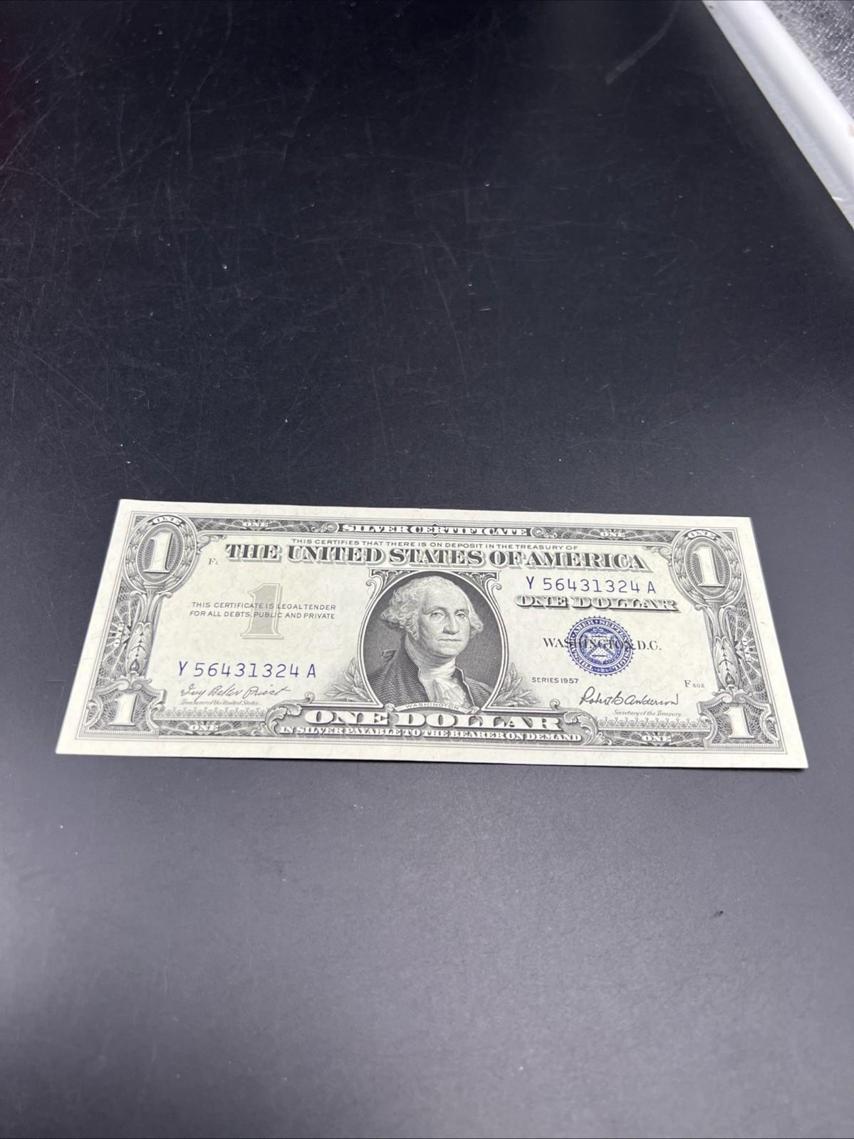 1957 $1 One Dollar Silver Certificate Blue Seal XF / AU CIRC #324