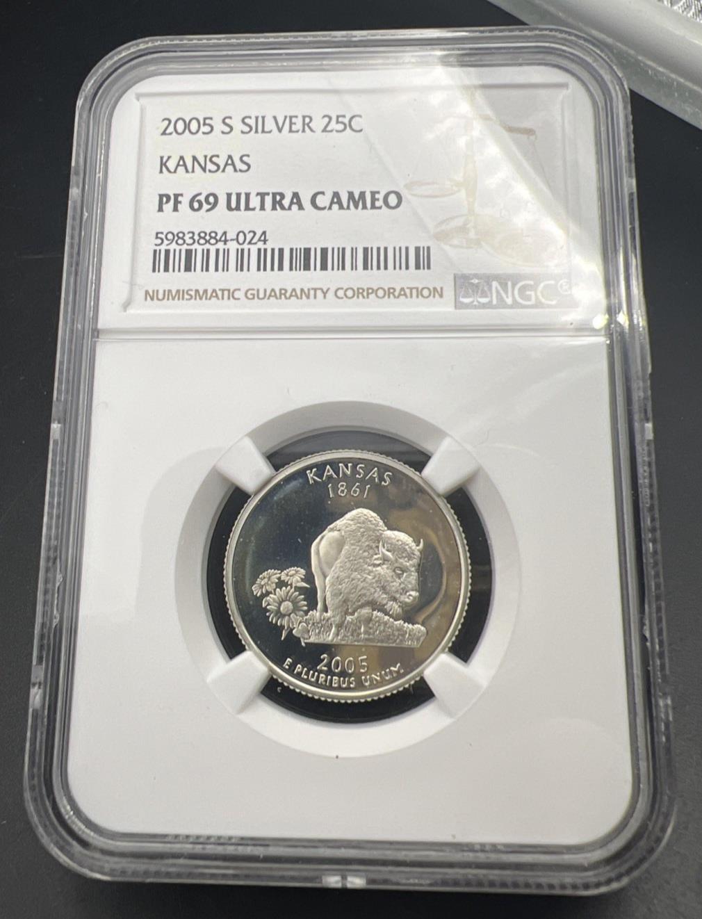 2005 S Kansas State Statehood Silver Quarter Coin NGC PF69 UCAM #024