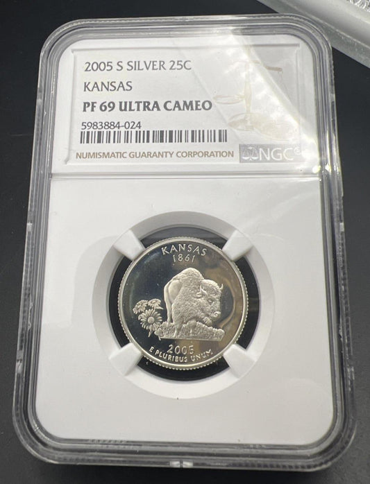 2005 S Kansas State Statehood Silver Quarter Coin NGC PF69 UCAM #024