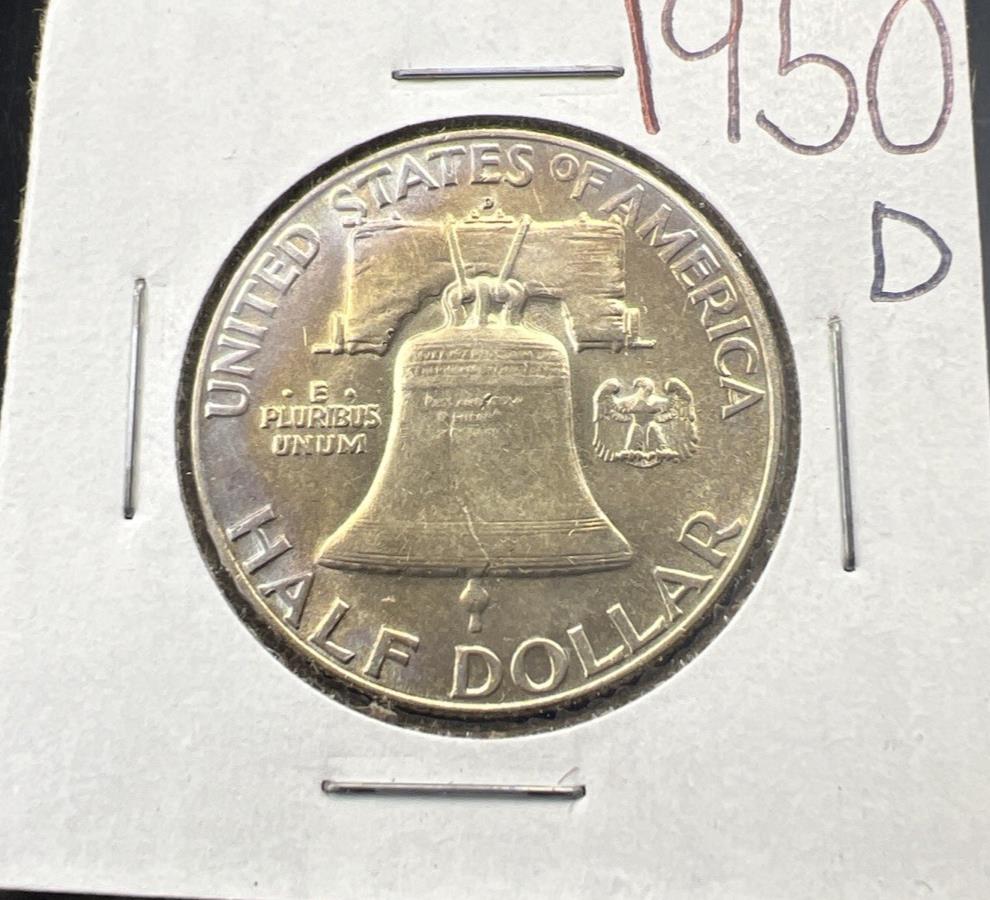 1950 D Franklin Half Dollar Silver Coin CH AU Nice Toning Toner SKU#A