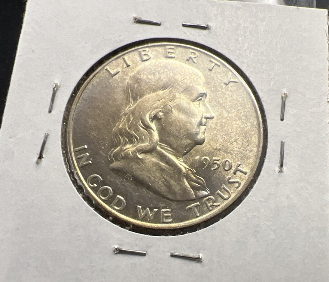 1950 D Franklin Half Dollar Silver Coin CH AU Nice Toning Toner SKU#A