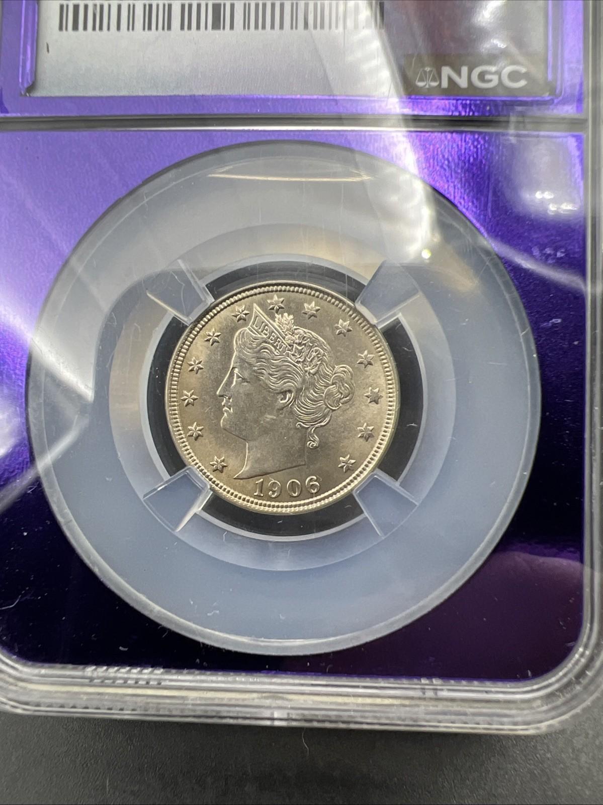 1906 5c Liberty V Nickel NGC MS65 Certified purple holder