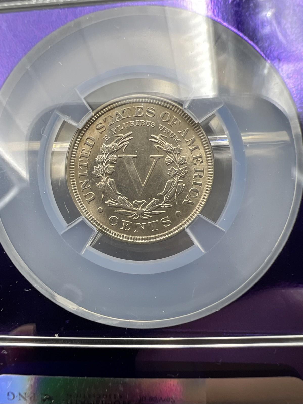1906 5c Liberty V Nickel NGC MS65 Certified purple holder