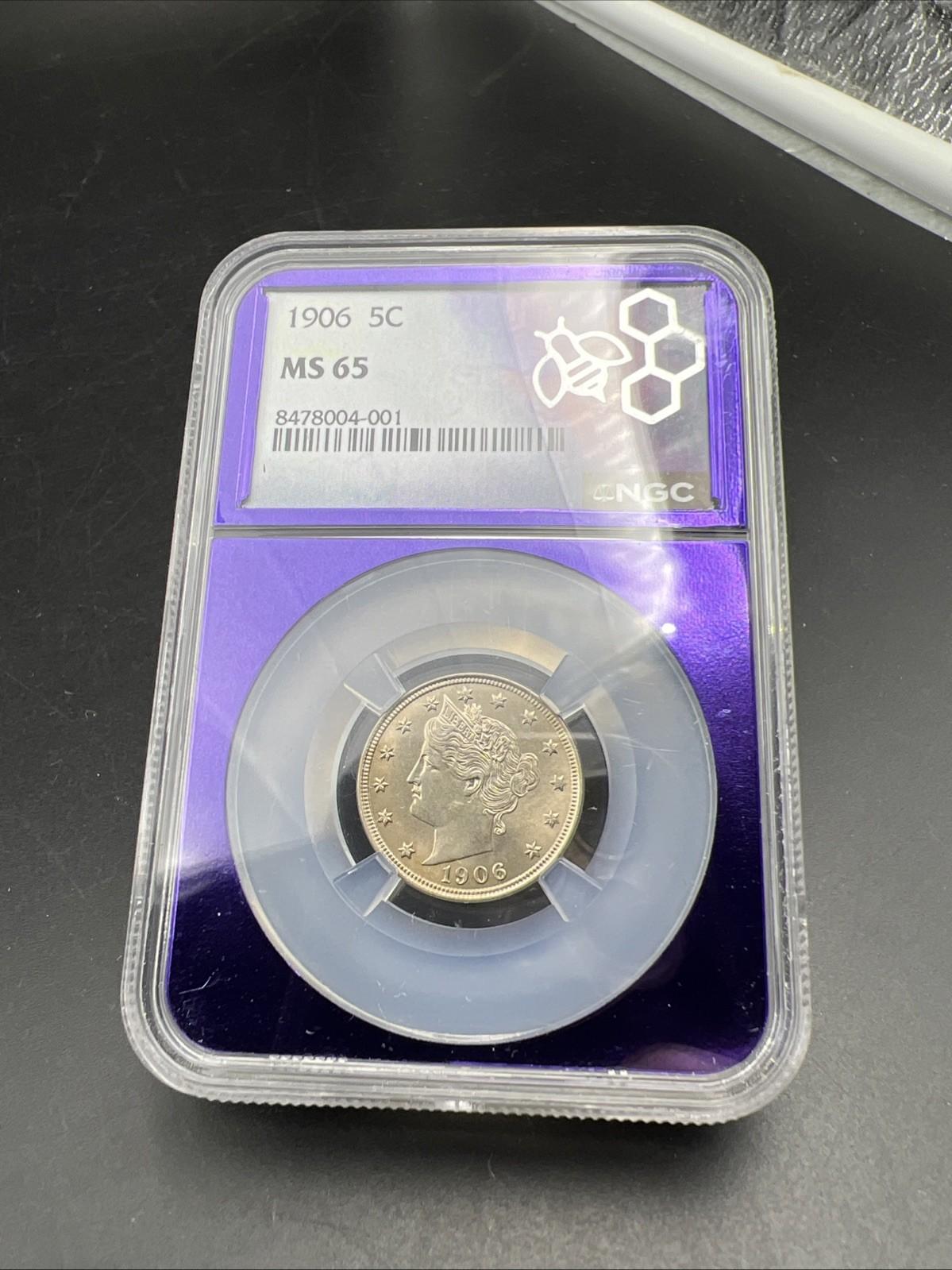 1906 5c Liberty V Nickel NGC MS65 Certified purple holder