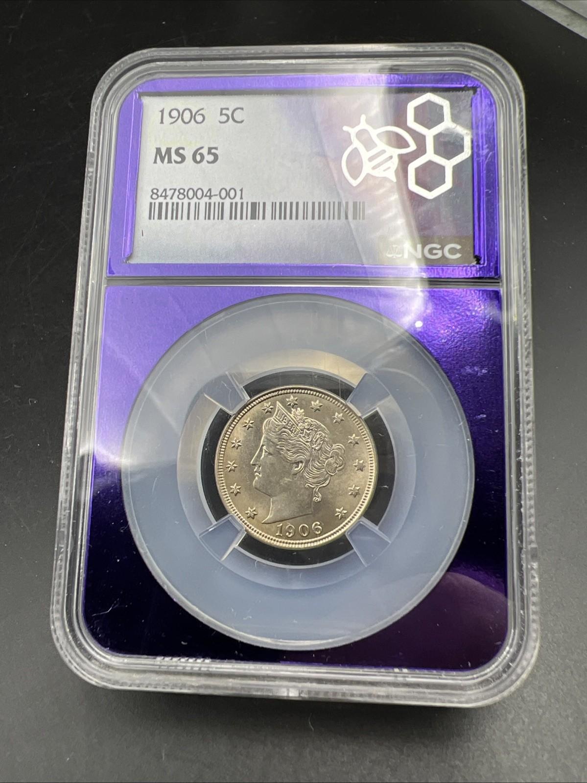 1906 5c Liberty V Nickel NGC MS65 Certified purple holder