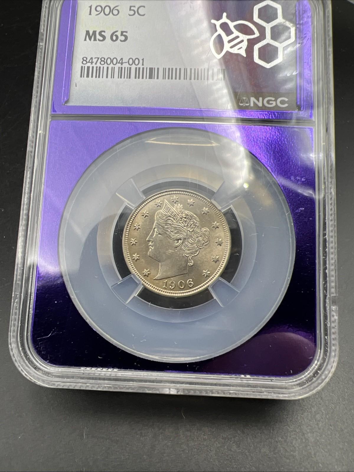 1906 5c Liberty V Nickel NGC MS65 Certified purple holder
