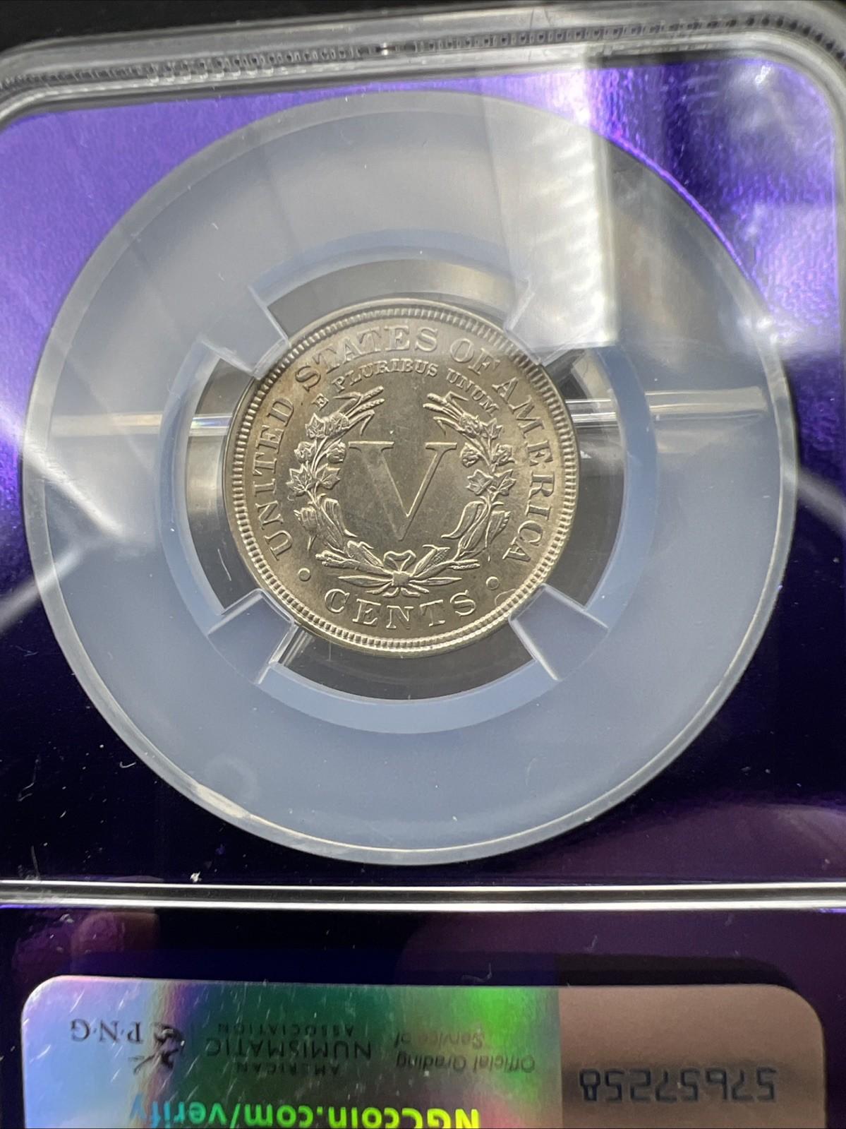 1906 5c Liberty V Nickel NGC MS65 Certified purple holder