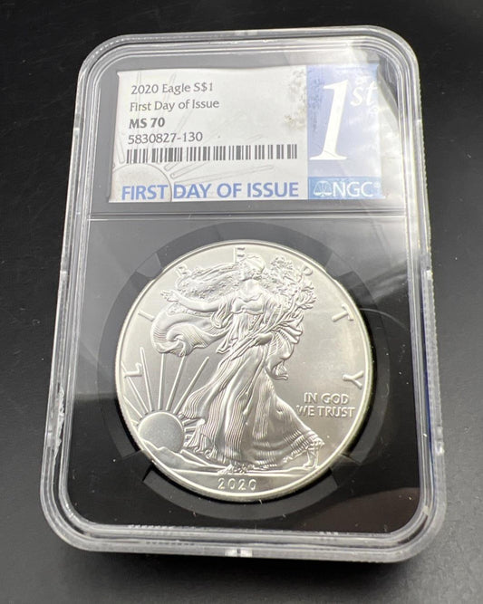 2020 1 Oz ASE American Silver Eagle Coin NGC MS70 FDOI First Day Holder #130
