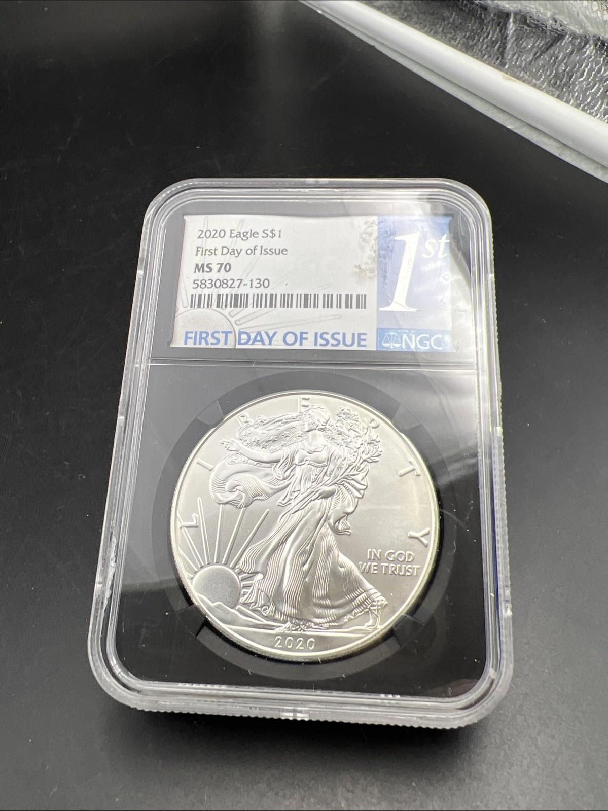 2020 1 Oz ASE American Silver Eagle Coin NGC MS70 FDOI First Day Holder #130