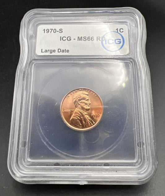 1970 S 1c Lincoln Memorial Cent Penny MS66 ICG Large Date Variety