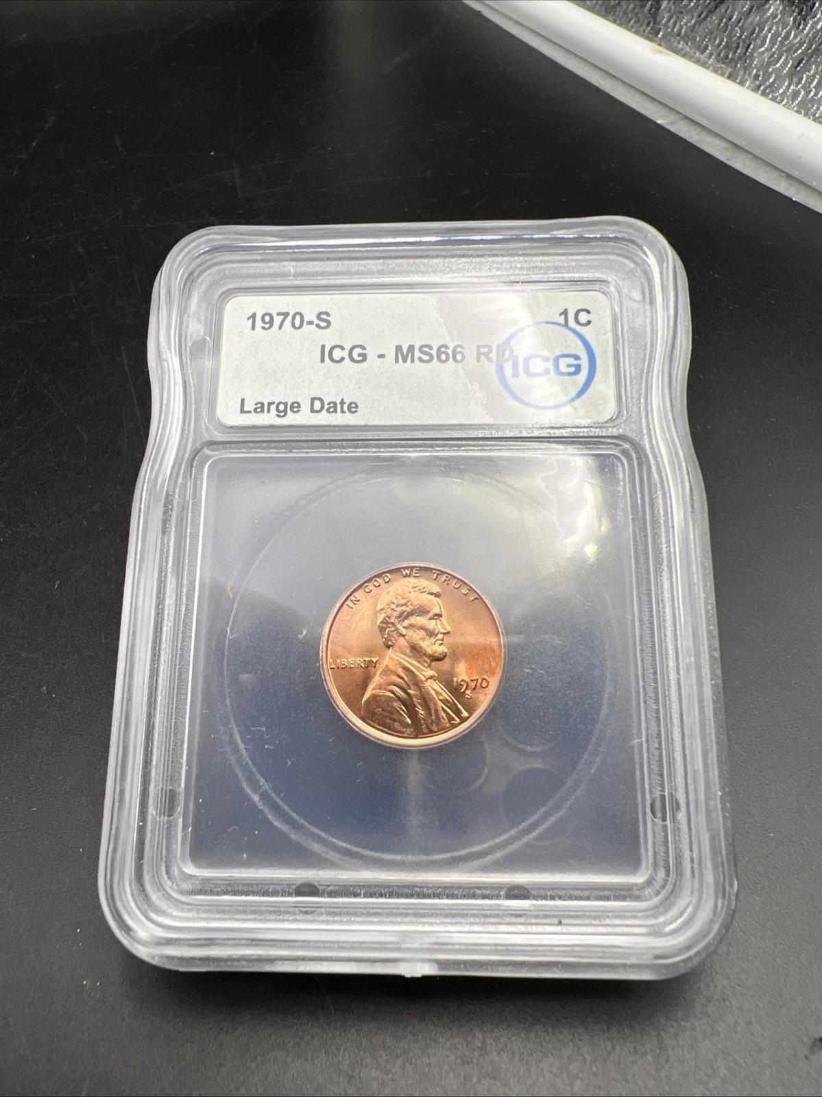 1970 S 1c Lincoln Memorial Cent Penny MS66 ICG Large Date Variety